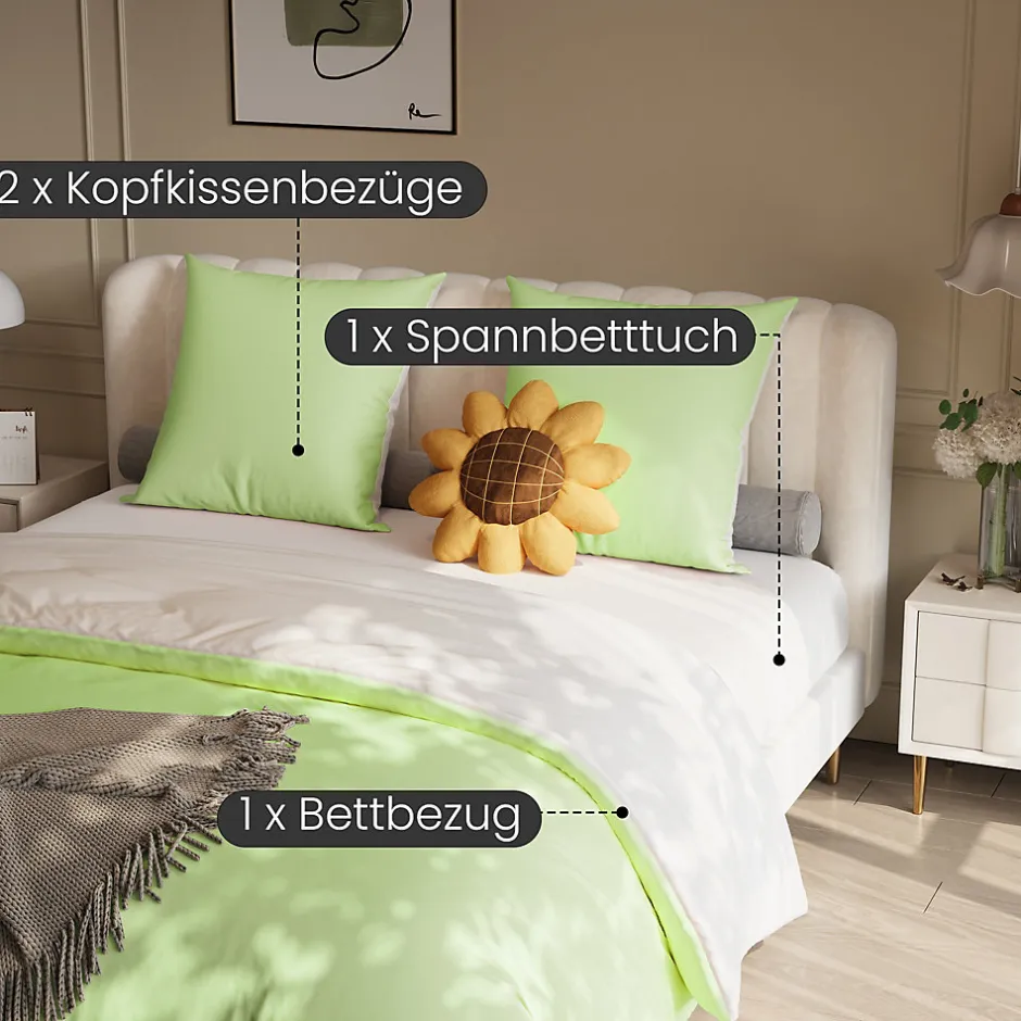 ProximaX Parure de lit 4 pièces en Polyester, 160 x 200 cm, motif à carreaux esthétique en coton, résistante aux Plis, Vert