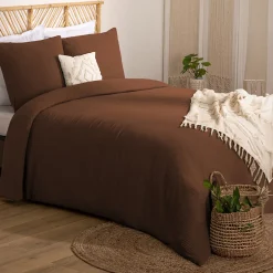 Atmosphera Créateur D'Intérieur Parure de lit 3 pièces Flora gaze de coton marron 260x240cm - Atmosphera