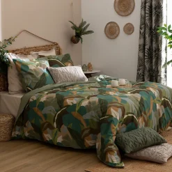 Atmosphera Créateur D'Intérieur Parure de lit 3 pièces Renata percale de coton vert 240x220cm - Atmosphera