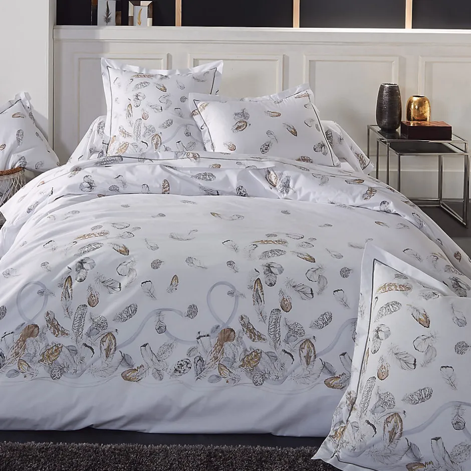 Linnea Parure de lit 3 pièces 200x200 cm taies 65x65 cm Percale pur coton PLUMES