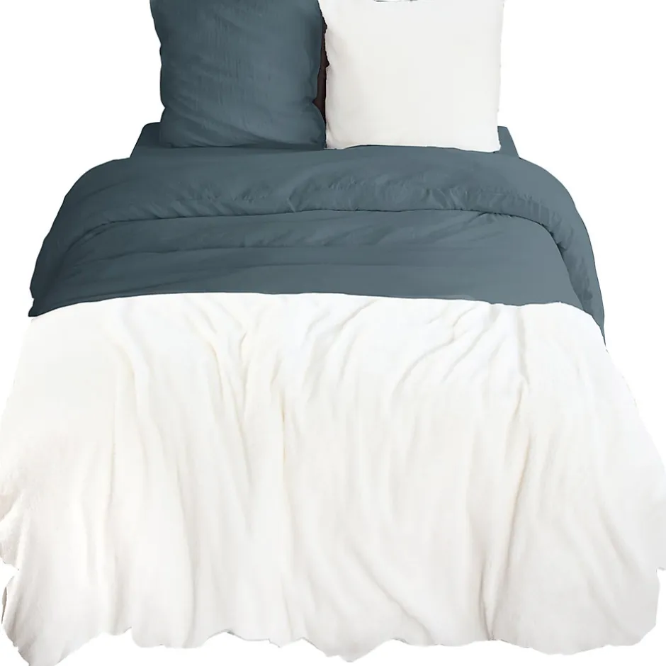 Linnea Parure de lit 3 pièces 260x240 cm microfibre et sherpa SHERPA Bleu