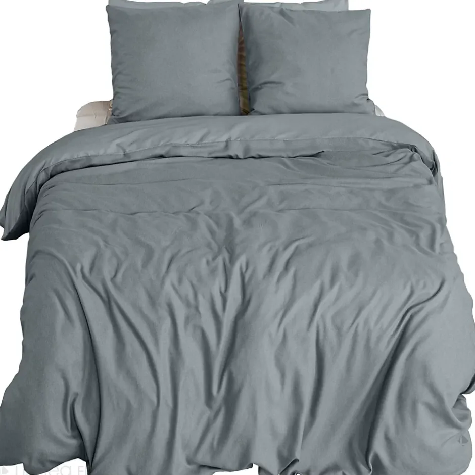 Linnea Parure de lit 3 pièces 240x220 cm SENSATION FLANELLE Ardoise Discount