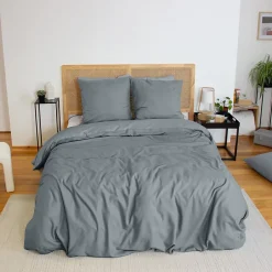 Linnea Parure de lit 3 pièces 240x220 cm SENSATION FLANELLE Ardoise Discount