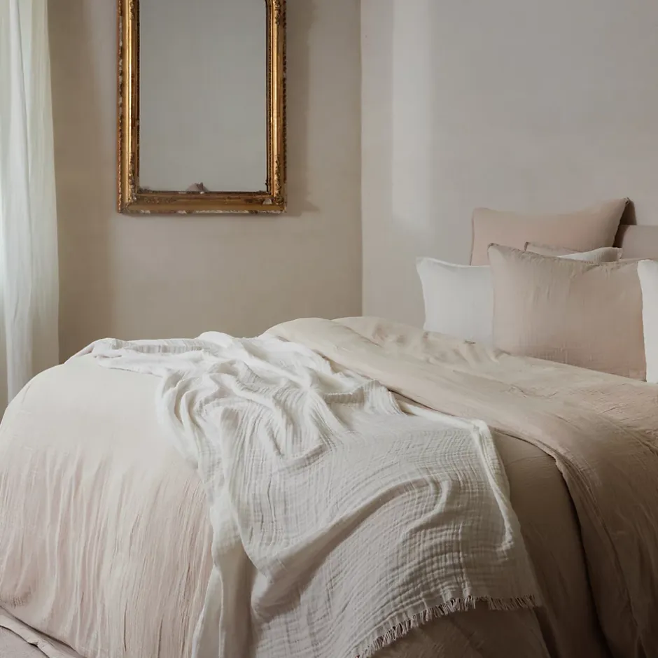 Linnea Parure de lit 3 pièces 260x240 cm et 50x70 cm mousseline de coton MILOS beige naturel Online