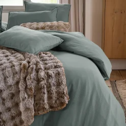 Linnea Parure de lit 3 pièces 240x220 cm et 50x70 cm mousseline de coton MILOS vert lichen