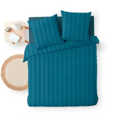 Douceur D'Intérieur Parure de Lit 240 x 220 cm + 2 Taies Microfibre Unie CLÉO Bleu