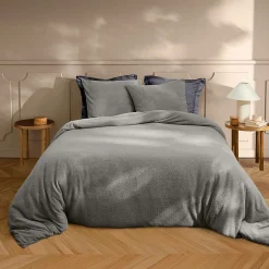 Douceur D'Intérieur Parure de lit 240 x 220 cm + 2 taies Bouclette Unie HELENA Anthracite Online