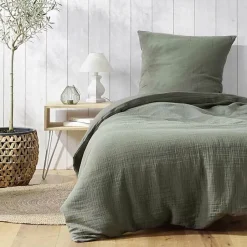 Douceur D'Intérieur Parure de lit 140 x 200 cm double gaze coton uni 57 fils Angelia Kaki Best
