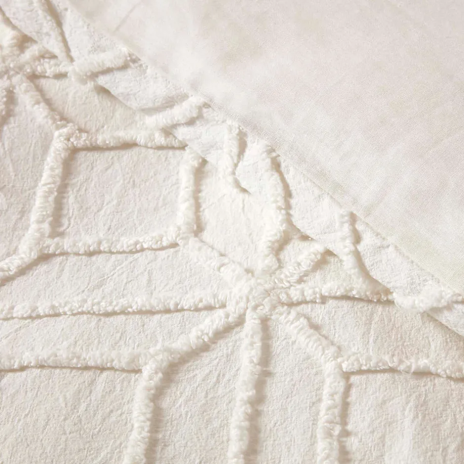Homescapes Parure de lit blanche tuftée à motif géométrique, 260x220cm -