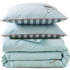 Linnea Parure de lit brodée 3 pièces : housse 240x220 cm et taies 50x80 cm en percale de coton PASSE MONTAGNE bleu givré Best