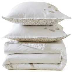 Linnea Parure de lit brodée 3 pièces : housse 260x240 cm et taies 50x70 cm en satin de coton NINA blanc Sale