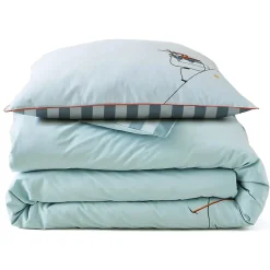 Linnea Parure de lit brodée 2 pièces : housse 140x200 cm et taie 65x65 cm en percale de coton PASSE MONTAGNE bleu givré