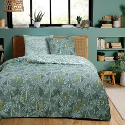 Future Home Parure de lit double palmiers en microfibre lavée 240x220cm Sale