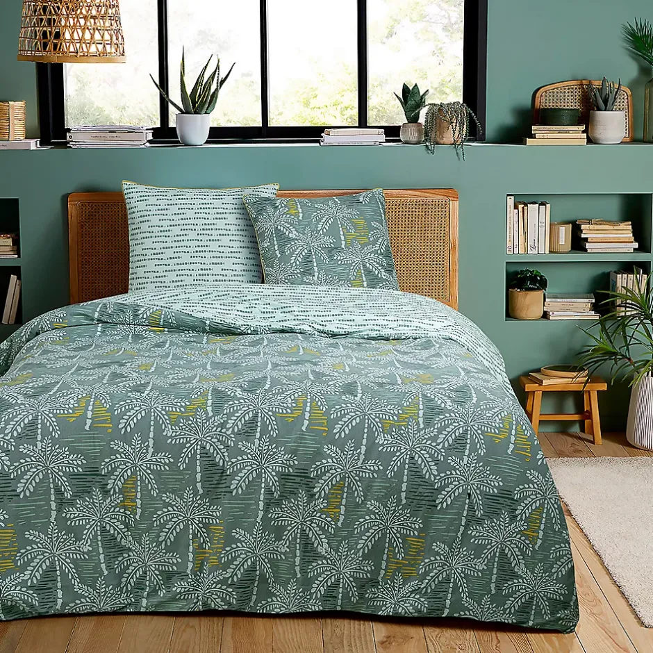 Future Home Parure de lit double palmiers en microfibre lavée 240x220cm Sale