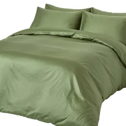 Homescapes Parure de lit en coton égyptien bio 400 fils vert mousse, 135x200cm -