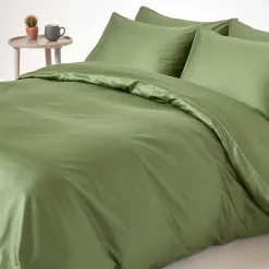 Homescapes Parure de lit en coton égyptien bio 400 fils vert mousse, 135x200cm -