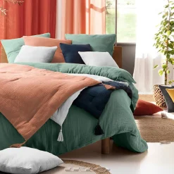 Douceur D'Intérieur Parure de lit en gaze de coton (240x220 cm - Sauge) Hot