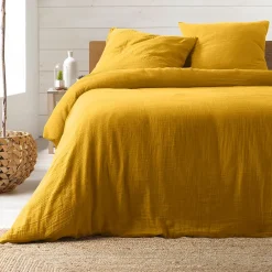 Douceur D'Intérieur Parure de lit en gaze de coton (260x240 cm - Jaune) Outlet
