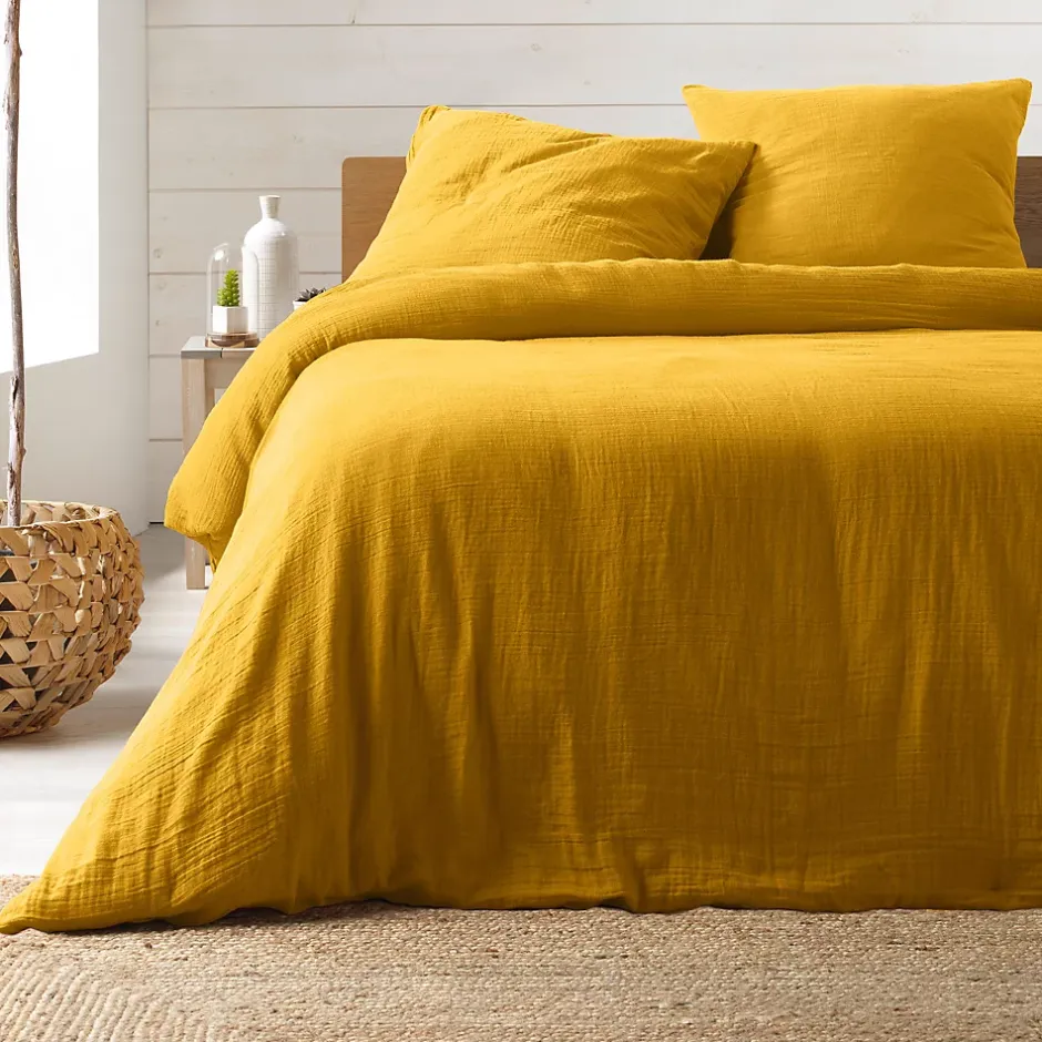 Douceur D'Intérieur Parure de lit en gaze de coton (260x240 cm - Jaune) Outlet