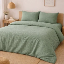 Promolinge Parure de Lit en Gaze de Coton 240 x 220 cm Sauge