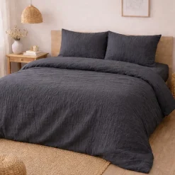 Promolinge Parure de lit en Gaze de Coton 240x260cm 260x240cm anthracite