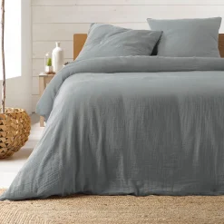Douceur D'Intérieur Parure de lit en gaze de coton (260x240 cm - Gris clair)