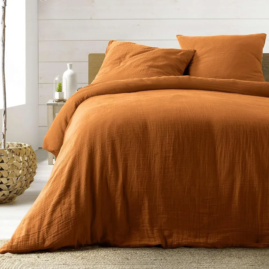 Douceur D'Intérieur Parure de lit en Gaze de Coton 240x260cm Marron Claire Naturel