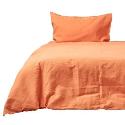 Homescapes Parure de lit en lin lavé orange, 240x220cm - Discount