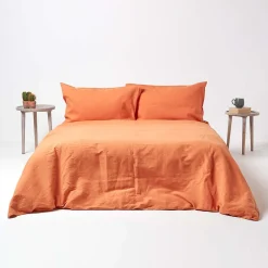Homescapes Parure de lit en lin lavé orange, 260x220cm -