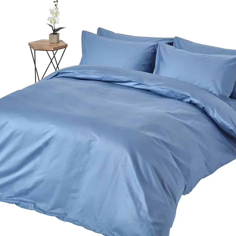 Homescapes Parure de lit en satin de coton égyptien 1000 fils bleu, 230x220cm - Discount