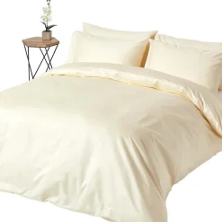 Homescapes Parure de lit en satin de coton égyptien 1000 fils ivoire, 200x200cm -
