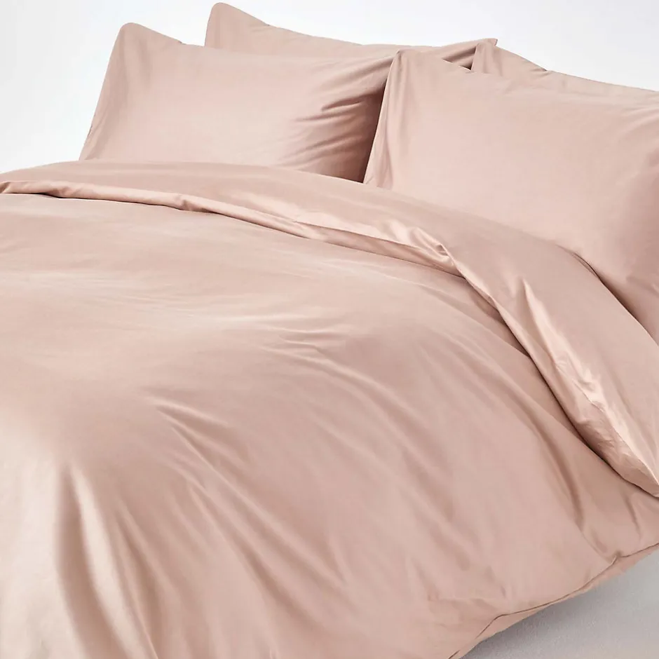 Homescapes Parure de lit en satin de coton égyptien 1000 fils taupe, 200x200cm -
