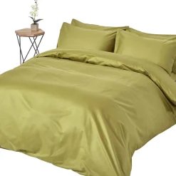 Homescapes Parure de lit en satin de coton égyptien 1000 fils vert olive, 230x220cm -
