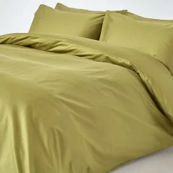 Homescapes Parure de lit en satin de coton égyptien 1000 fils vert olive, 230x220cm -
