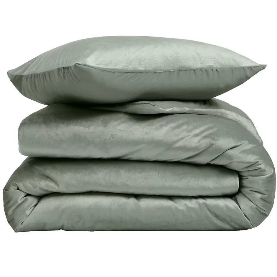 Douceur D'Intérieur Parure de lit en velours uni (240x220 cm - Kaki) Online