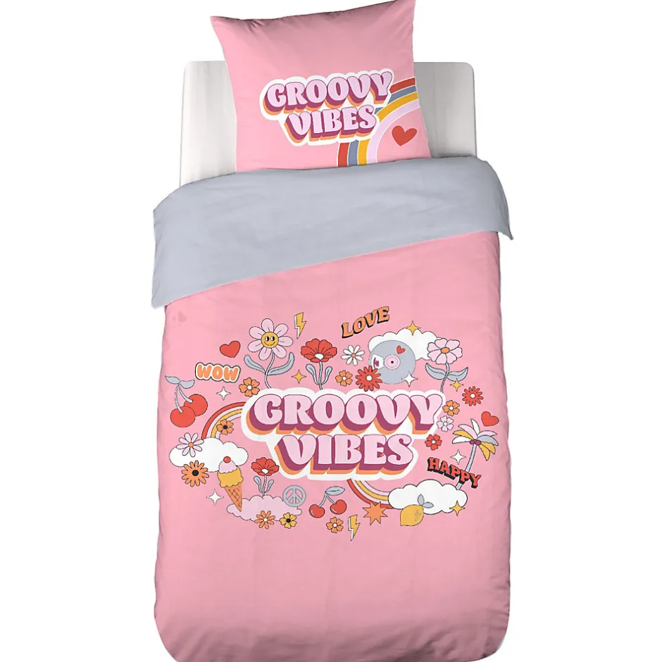 Linnea Parure de lit enfant GROOVY VIBES 140x200 cm en microfibre rose 2 pièces