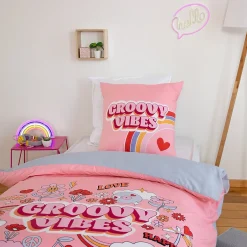 Linnea Parure de lit enfant GROOVY VIBES 140x200 cm en microfibre rose 2 pièces