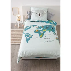 Atmosphera Parure de lit enfant imprimée Carte du Monde Clearance