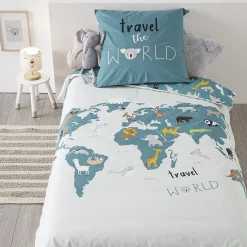 Atmosphera Parure de lit enfant imprimée Carte du Monde Clearance