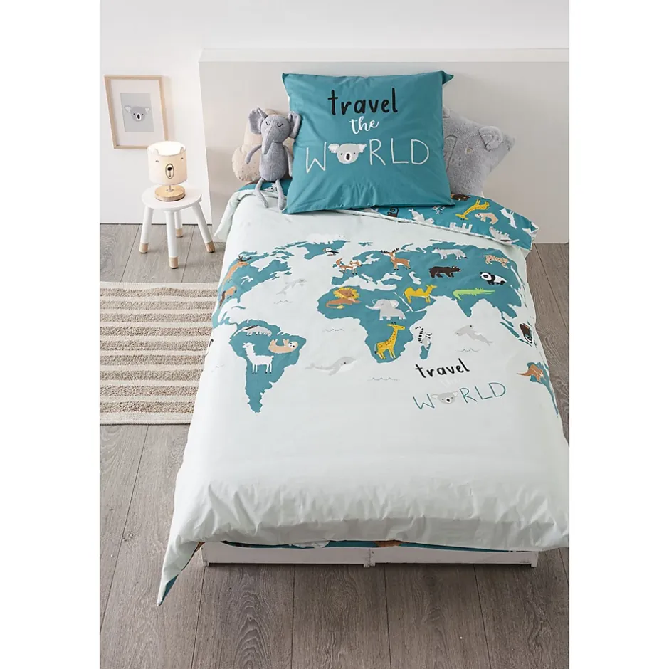 Atmosphera Parure de lit enfant imprimée Carte du Monde Clearance