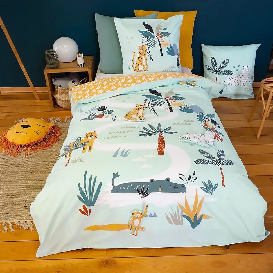 Linnea Parure de lit enfant JUNGLE MANIA 140x200 cm microfibre vert