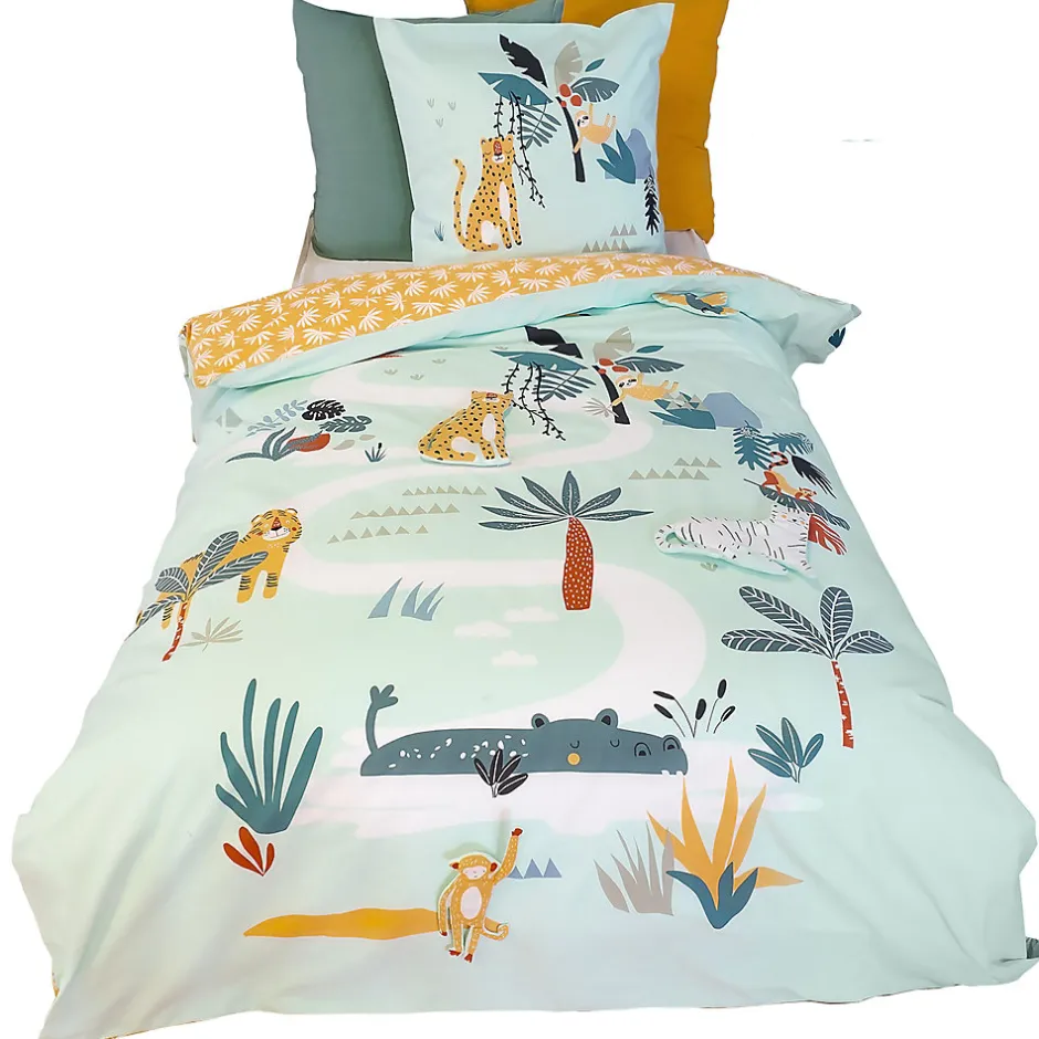 Linnea Parure de lit enfant JUNGLE MANIA 140x200 cm microfibre vert
