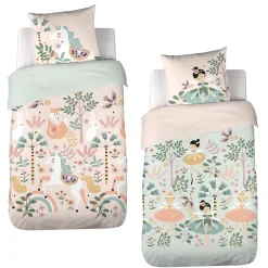 Côté Déco Parure de lit enfant Licorne - 140x200 cm + 1 taie - Coton 57 fils,cm² - 140x200cm - Rose