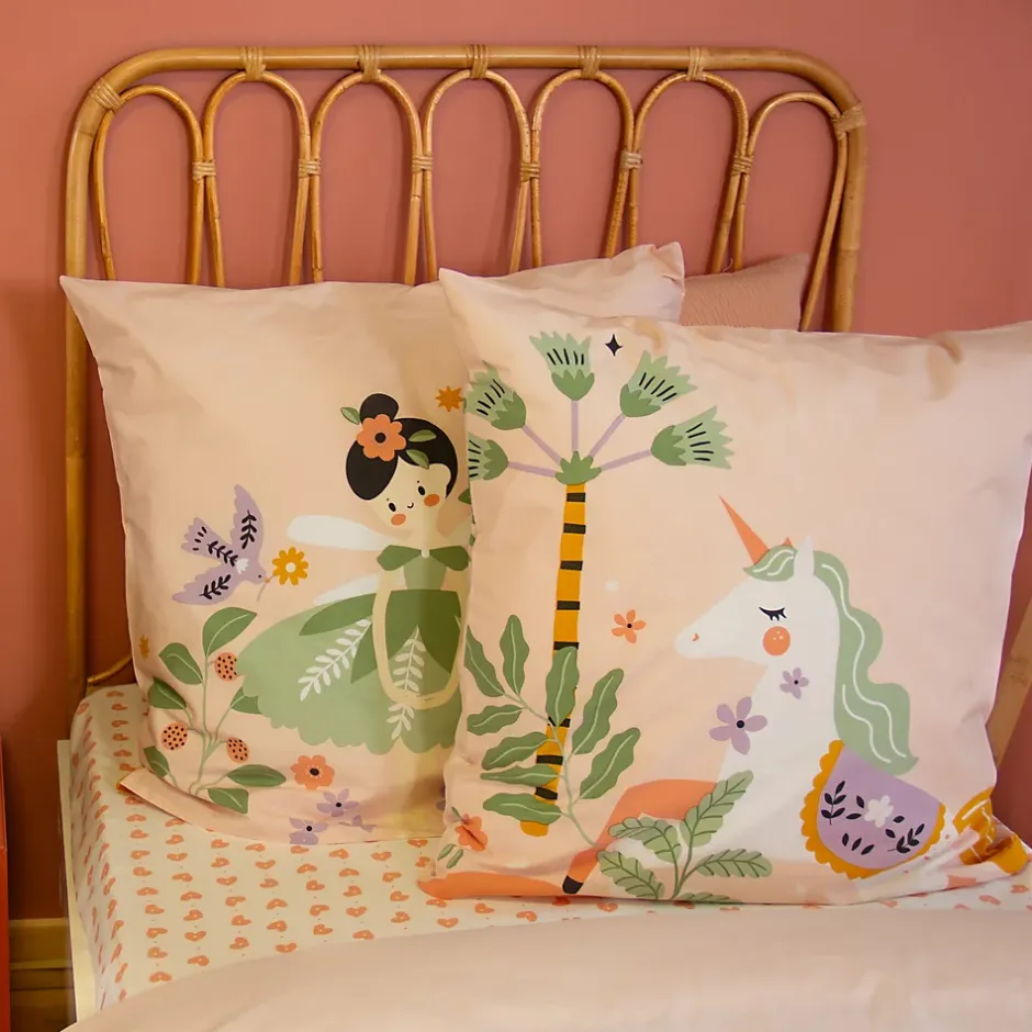 Côté Déco Parure de lit enfant Licorne - 140x200 cm + 1 taie - Coton 57 fils,cm² - 140x200cm - Rose