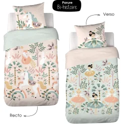 Côté Déco Parure de lit enfant Licorne - 140x200 cm + 1 taie - Coton 57 fils,cm² - 140x200cm - Rose