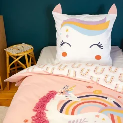 Côté Déco Parure de lit enfant Licorne avec oreilles rembourrées - 100% coton 57 fils/cm² Best