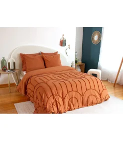 Côté Déco Parure de lit FAR- 240x220 cm - Coton lavé tufté - 52 fils,cm² - 220x240cm - Terre cuite