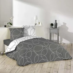 Douceur D'Intérieur Parure de lit imprimée "Cercles" (140x200 cm - Gris Galet)