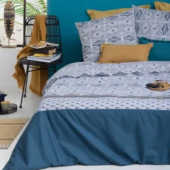 Atmosphera Créateur D'Intérieur Parure de lit imprimée Tihora - percale - bleu - 240x220 cm - Atmosphera