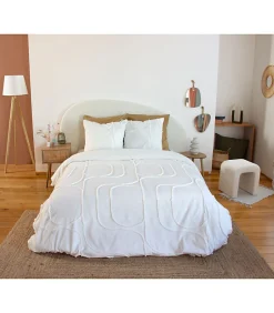 Côté Déco Parure de lit JAJA - 240x220 cm - Coton BCI lavé tufté - 52 fils,cm² - Blanc - 220x240cm - Blanc